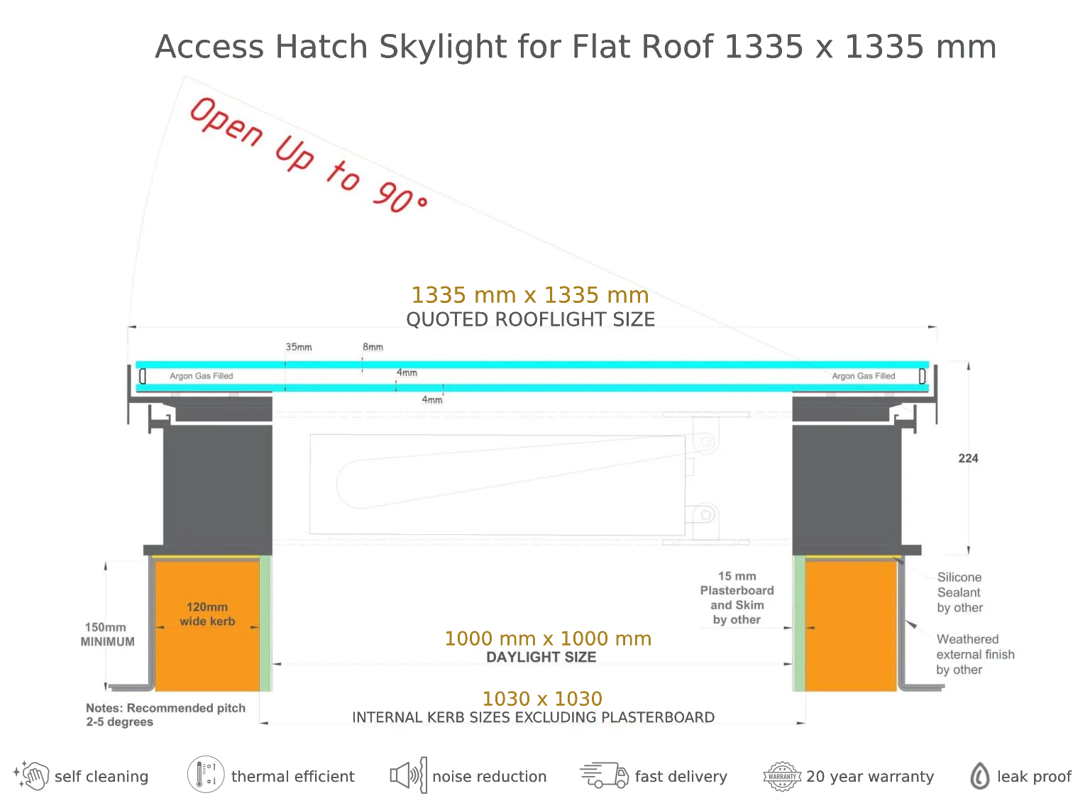 access-hatch-skylight-for-flat-roof-1335-x-1335-technical-drawing